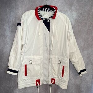 Vintage 90's IZZI Anorak‎ Nautical Maritime Jacket Women's Size Large White Red